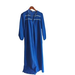 VTG Vasserette Women's M Velvelour Royal Blue Long Winter Robe